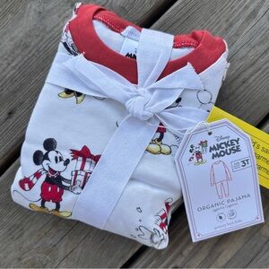 NEW Pottery Barn Kids Mickey Mouse Holiday Christmas Organic Pajama 3T